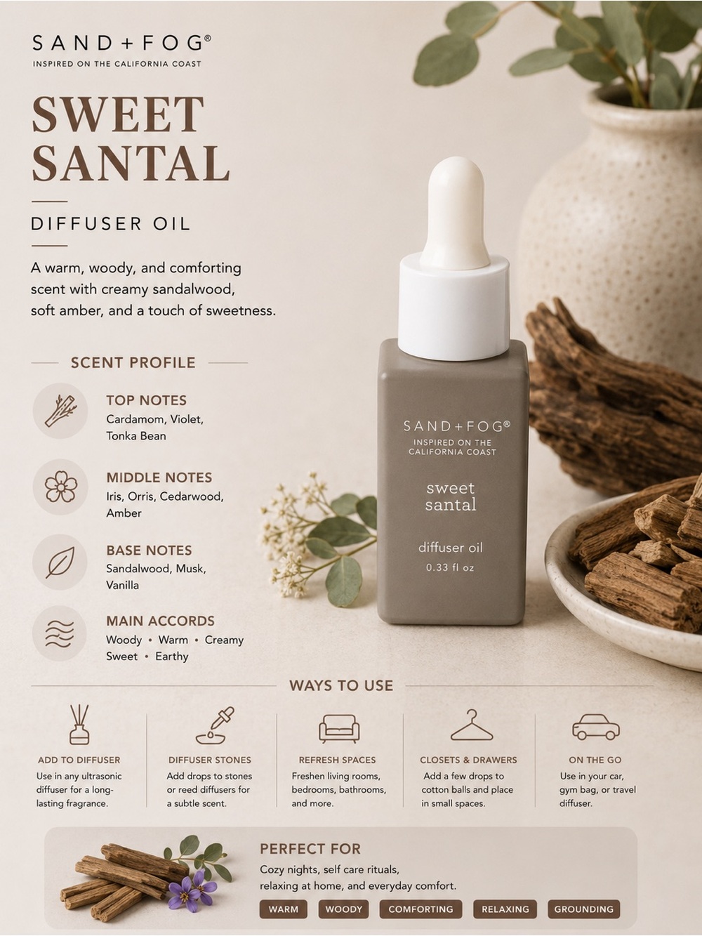 Sand + Fog® Sweet Santal Diffuser Oil 0.33 fl oz